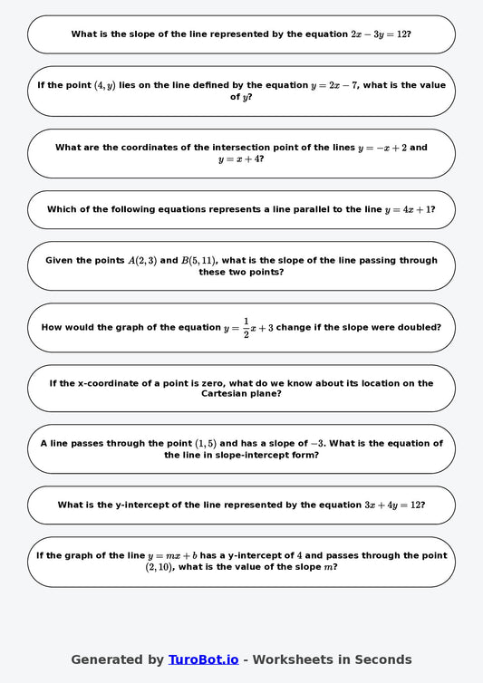 Year 9 Math Multiple Choice Worksheet – Coordinates and Linear Graphs 2