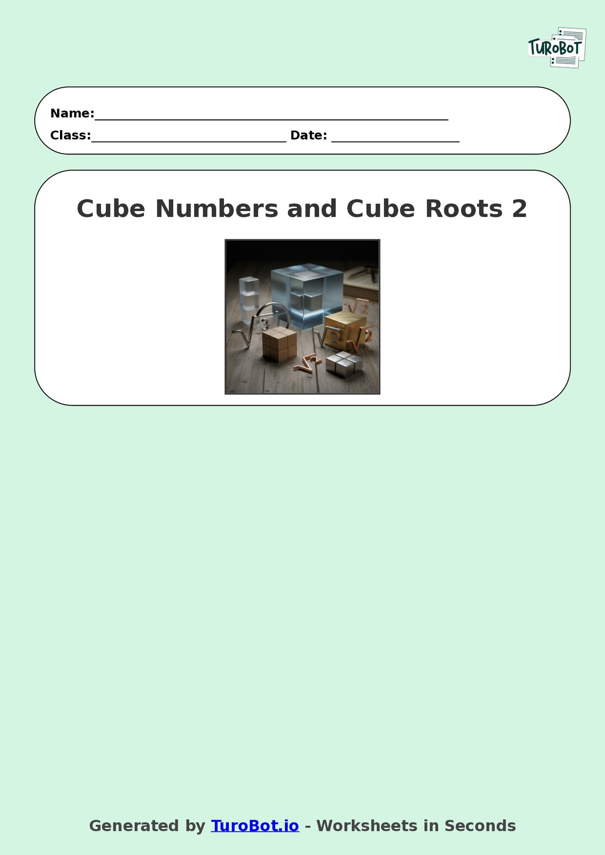 Year 9 Math Worksheet – Cube Numbers and Cube Roots 2
