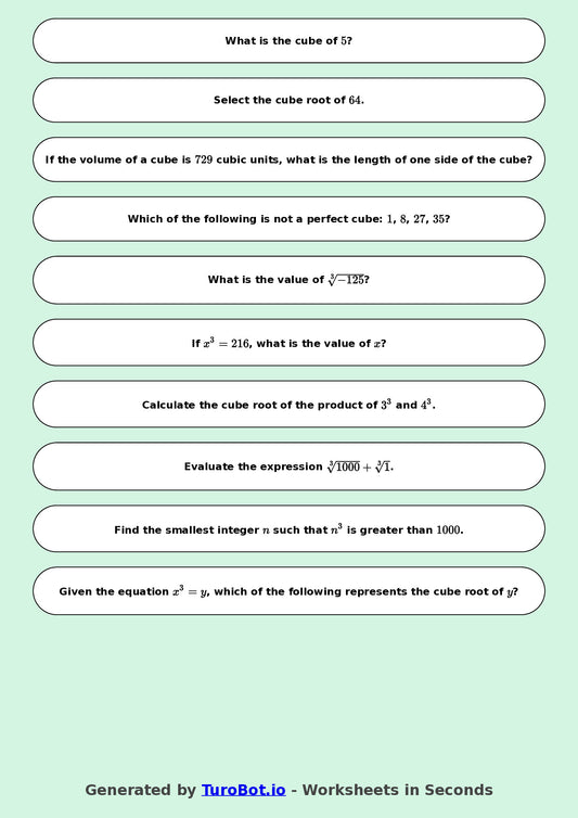 Year 9 Math Worksheet – Cube Numbers and Cube Roots 2