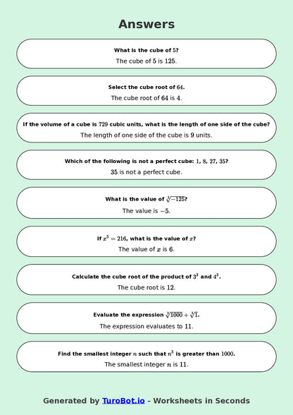 Year 9 Math Worksheet – Cube Numbers and Cube Roots 2