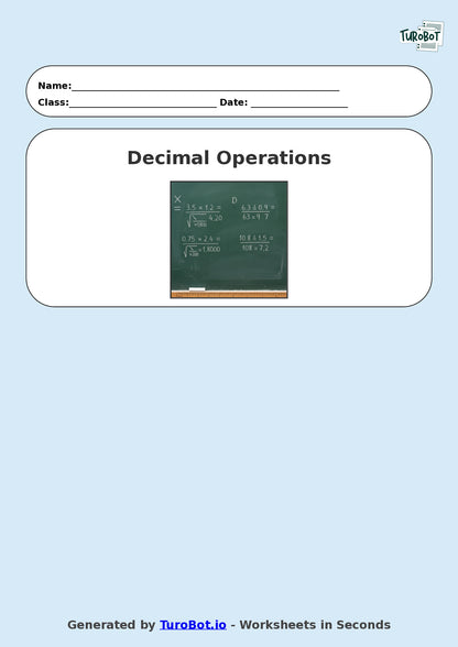 Year 9 Math Worksheet – Decimal Operations - Multiply and Divide