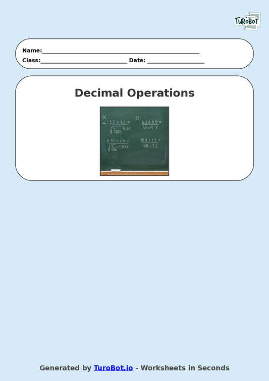 Year 9 Math Worksheet – Decimal Operations - Multiply and Divide