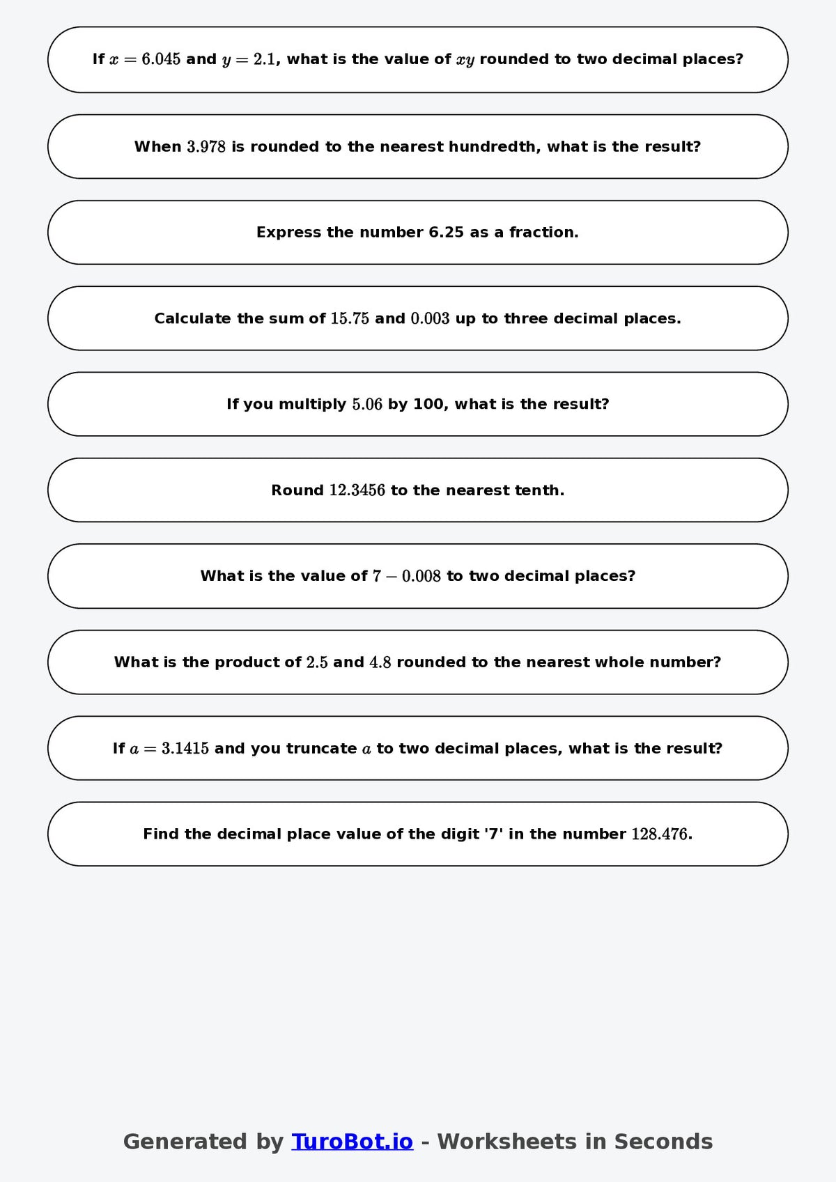 Year 9 Math Worksheet – Decimal Place Value Challenge 2