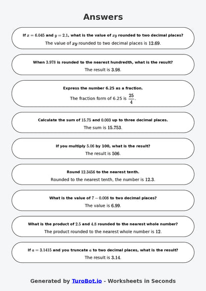 Year 9 Math Worksheet – Decimal Place Value Challenge 2