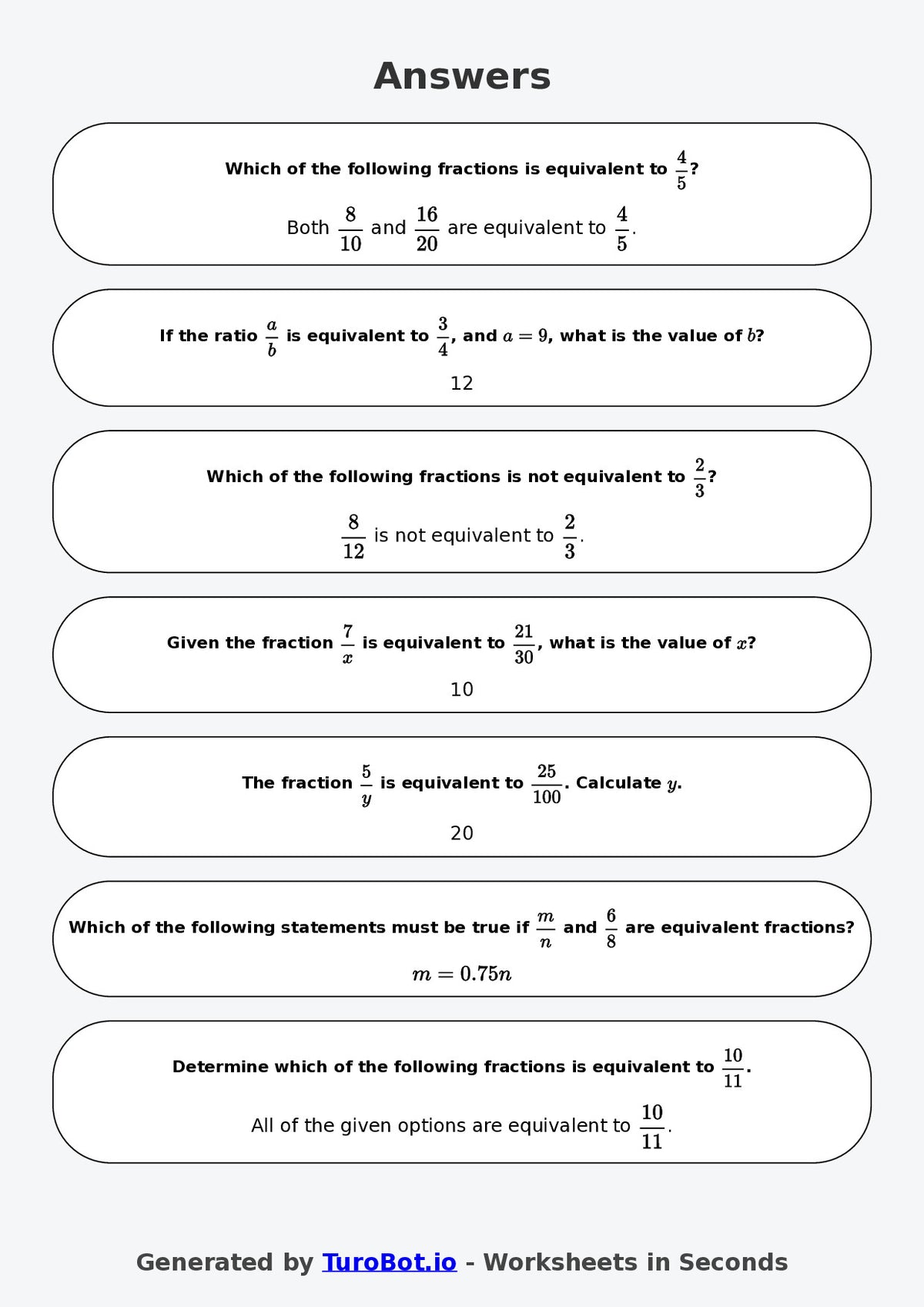 Year 9 Math \Worksheet – Equivalent Fractions