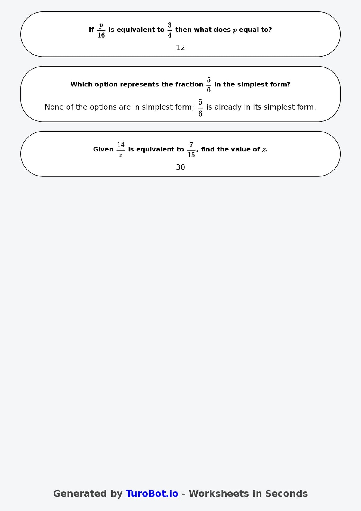 Year 9 Math \Worksheet – Equivalent Fractions