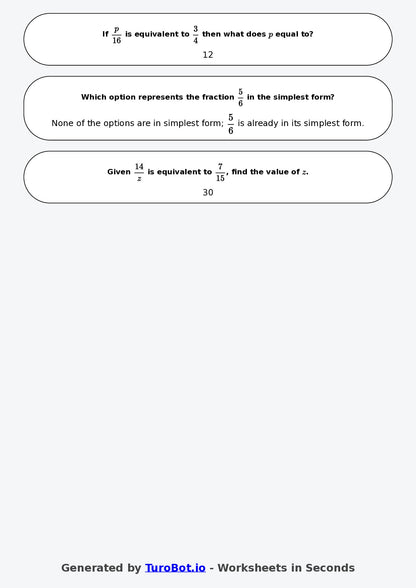 Year 9 Math \Worksheet – Equivalent Fractions