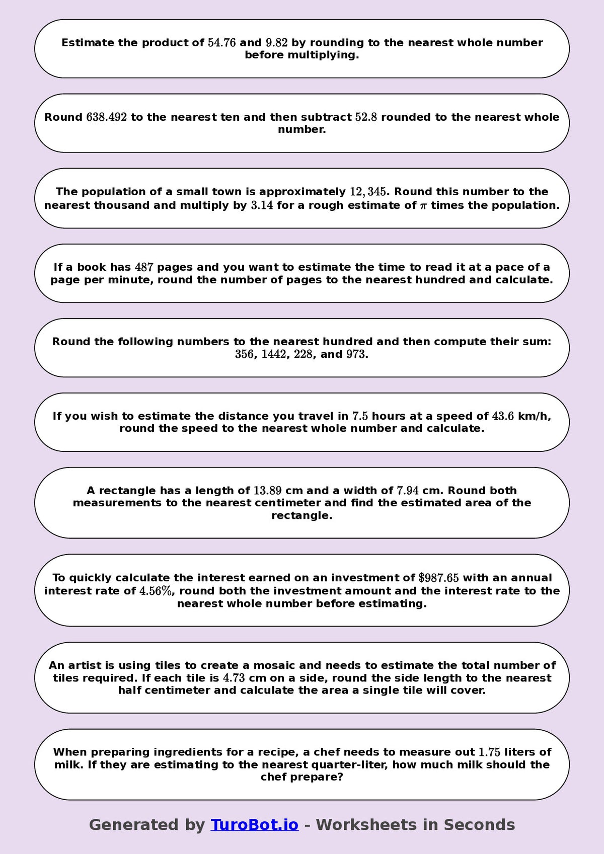 Year 9 Math Worksheet – Estimation and Rounding 2