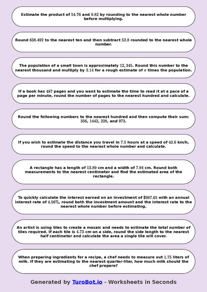 Year 9 Math Worksheet – Estimation and Rounding 2