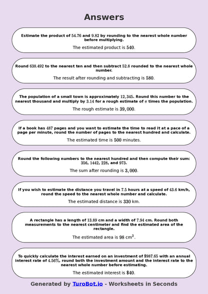 Year 9 Math Worksheet – Estimation and Rounding 2