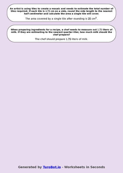 Year 9 Math Worksheet – Estimation and Rounding 2