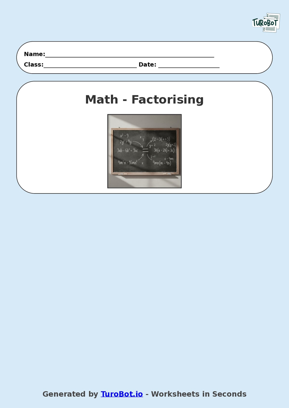 Year 9 Math Multiple Choice Worksheet – Factorising Basic Expressions 2