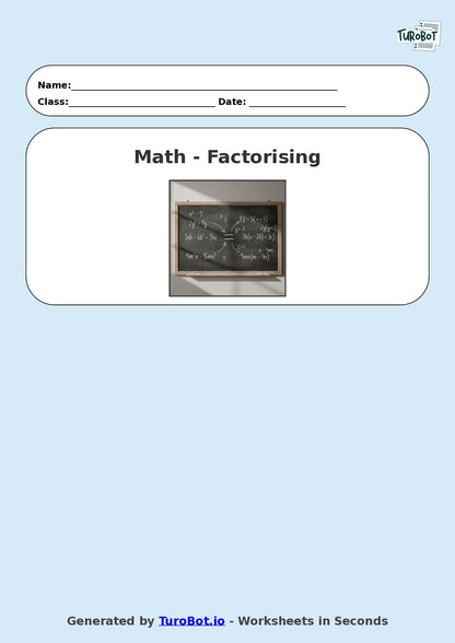Year 9 Math Multiple Choice Worksheet – Factorising Basic Expressions 2