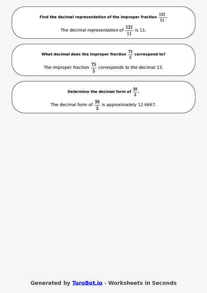 Year 9 Math Worksheet – Improper Fractions to Decimals