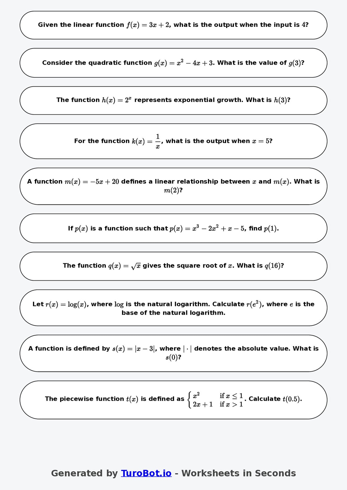 Year 9 Math Worksheet – Input and Output Tables 2