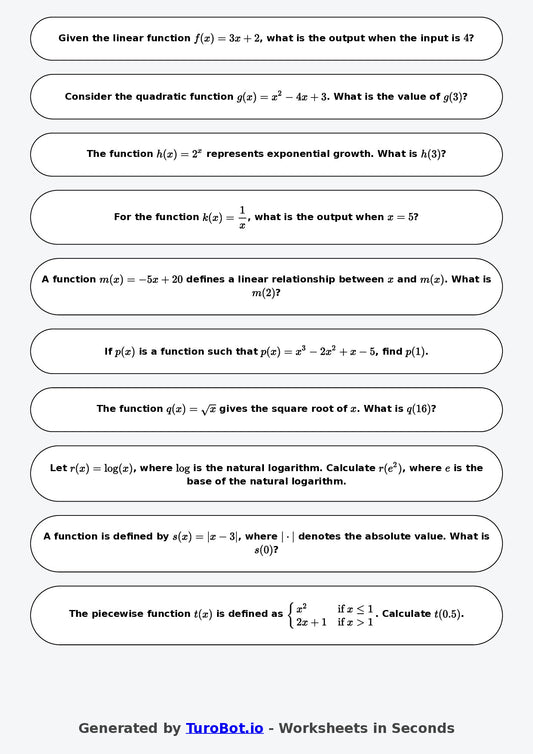 Year 9 Math Worksheet – Input and Output Tables 2