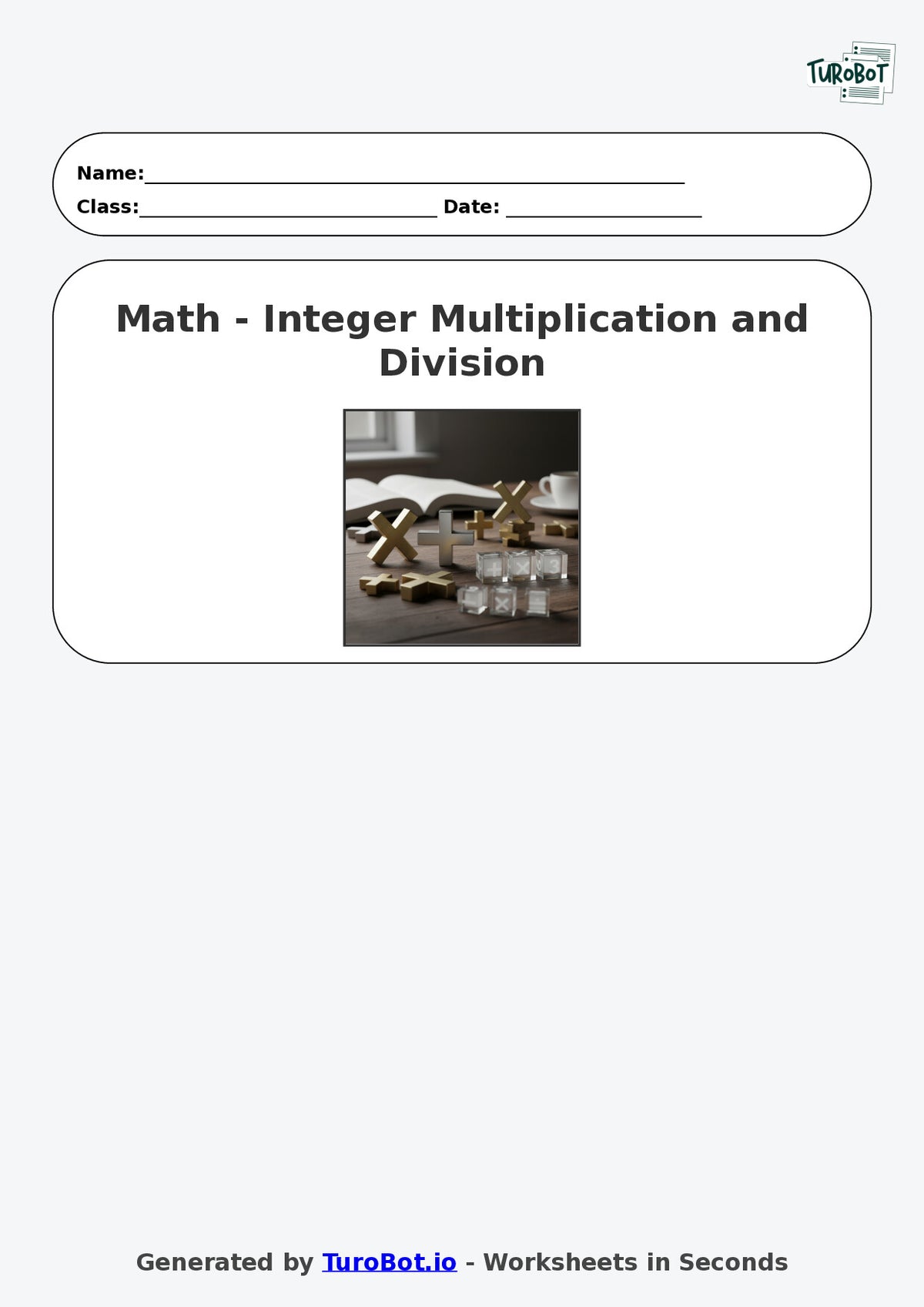Year 9 Math Worksheet – Integer Multiplication and Division