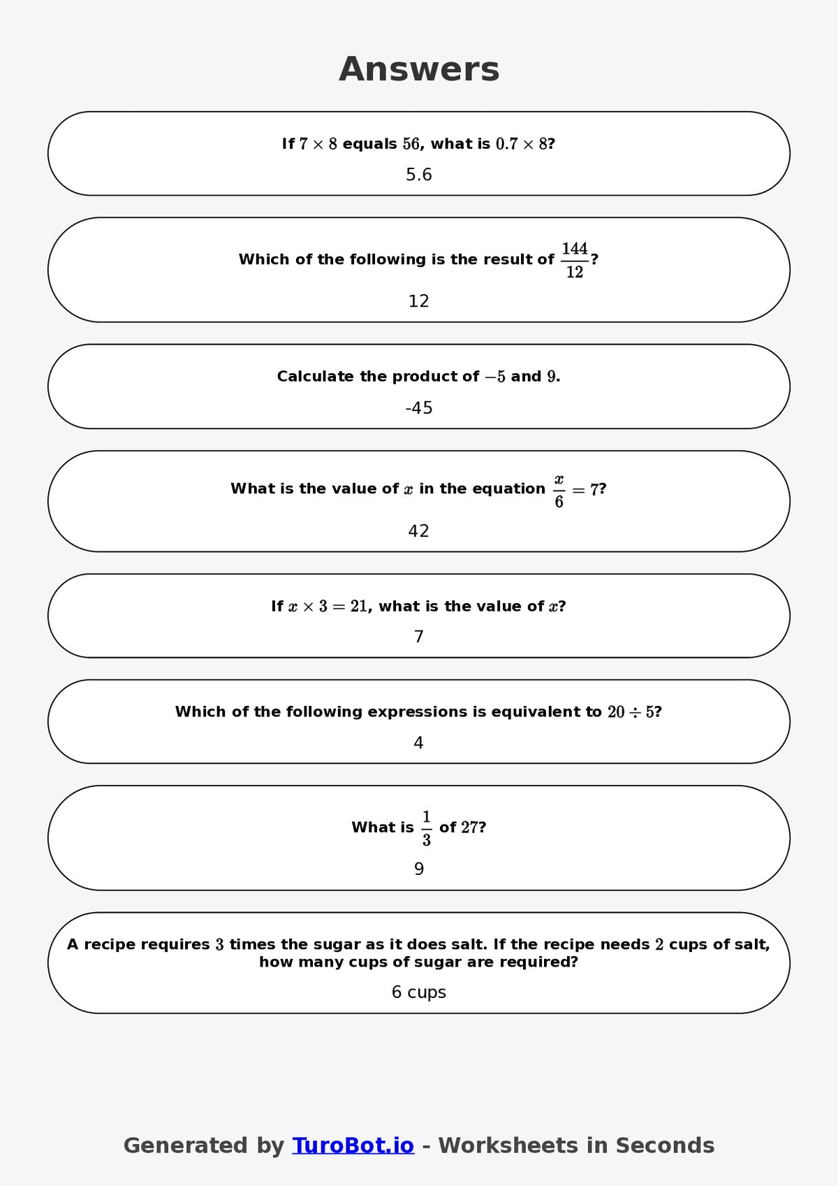 Year 9 Math Worksheet – Integer Multiplication and Division