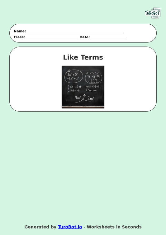 Year 9 Math Worksheet – Like Terms Practice 2