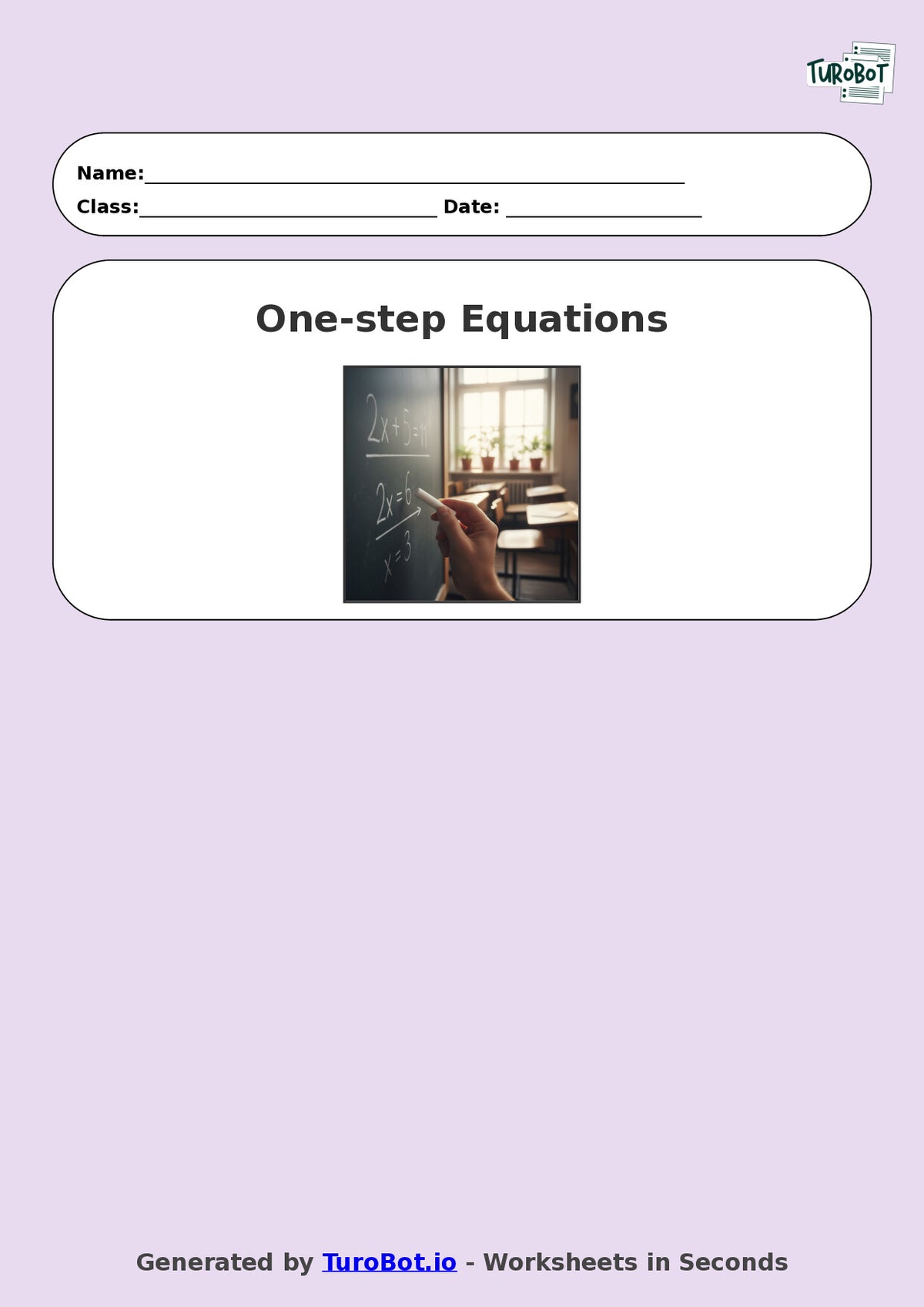Year 9 Math Worksheet – One-Step Equations
