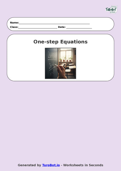 Year 9 Math Worksheet – One-Step Equations