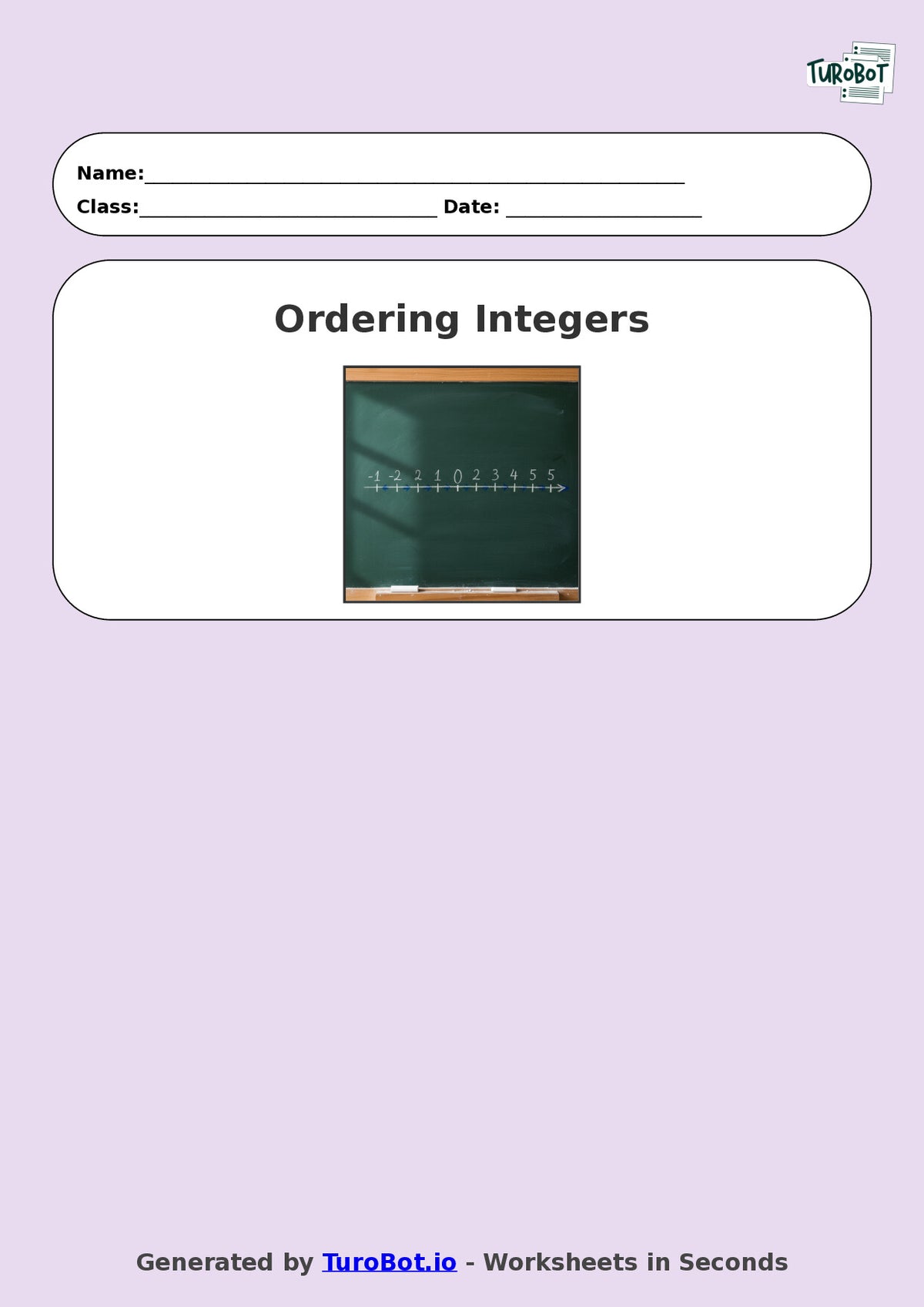 Year 9 Math Worksheet – Ordering Integers