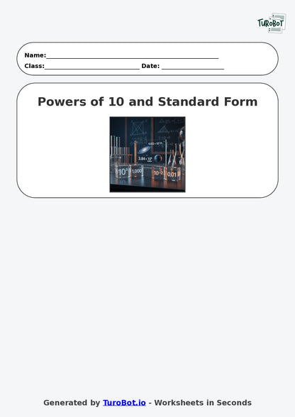 Year 9 Math Multiple Choice Worksheet – Powers of 10 and Standard Form