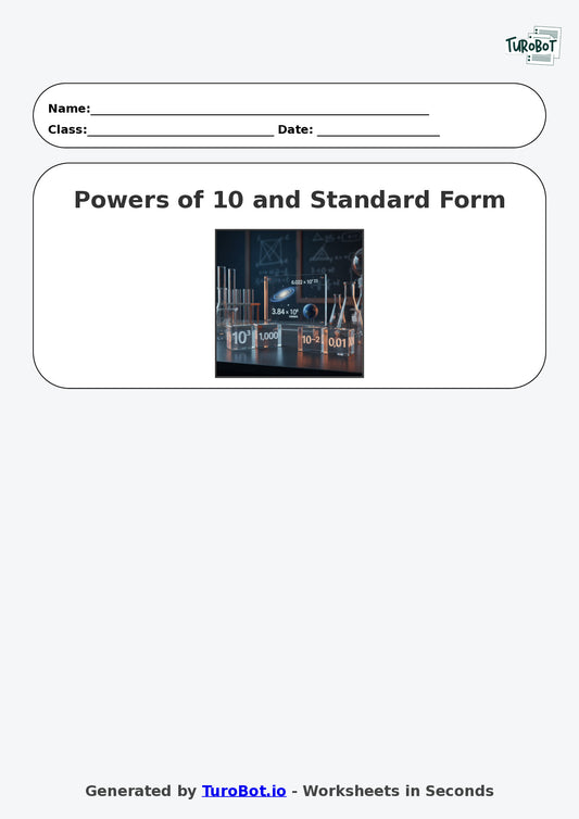 Year 9 Math Multiple Choice Worksheet – Powers of 10 and Standard Form