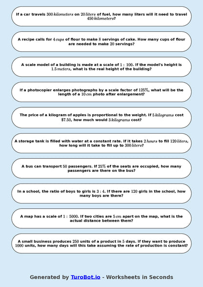 Year 9 Math Worksheet – Proportion in Real Life Contexts