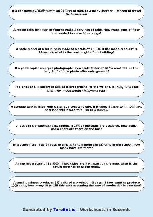 Year 9 Math Worksheet – Proportion in Real Life Contexts