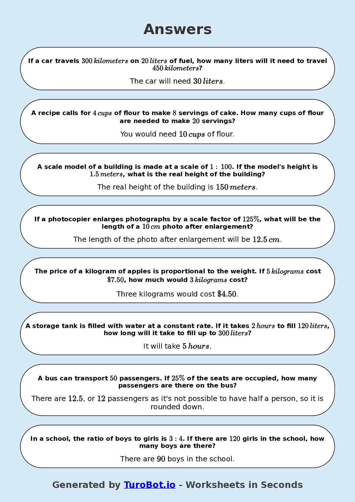 Year 9 Math Worksheet – Proportion in Real Life Contexts