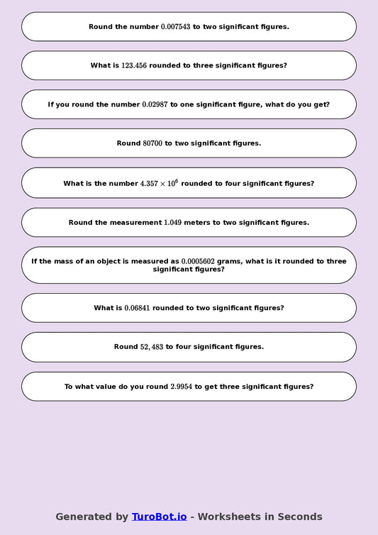 Year 9 Math Worksheet – Rounding to Significant Figures 2