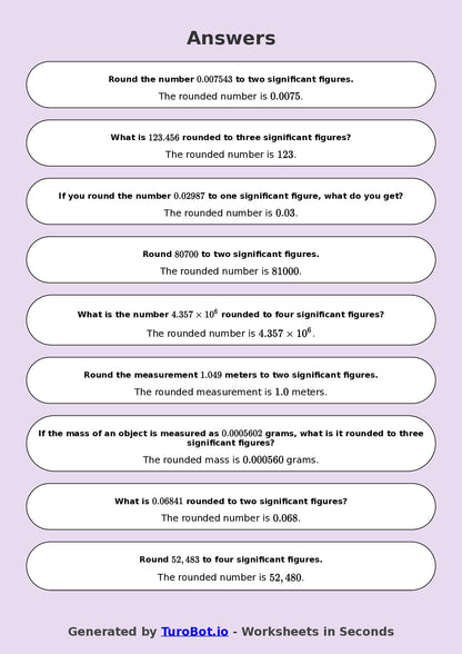 Year 9 Math Worksheet – Rounding to Significant Figures 2