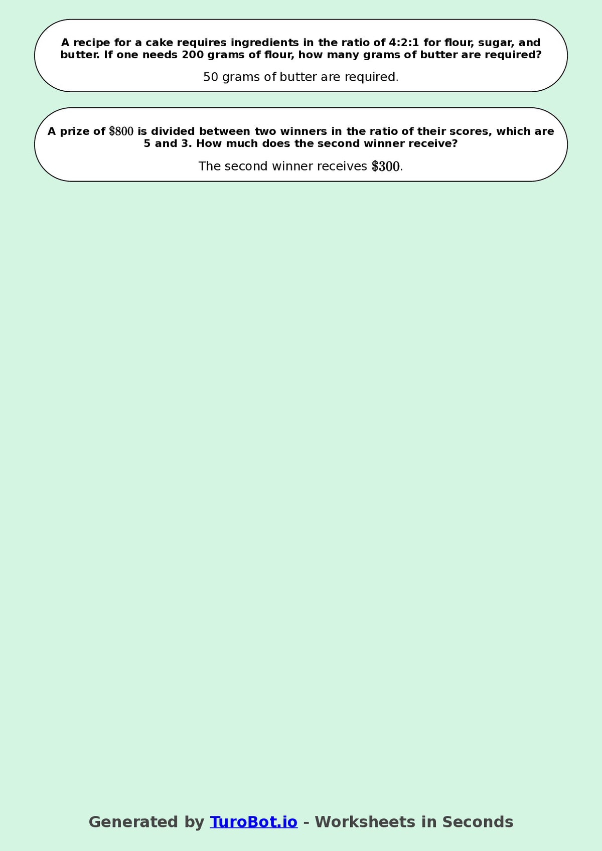 Year 9 Math Worksheet – Sharing in a Ratio