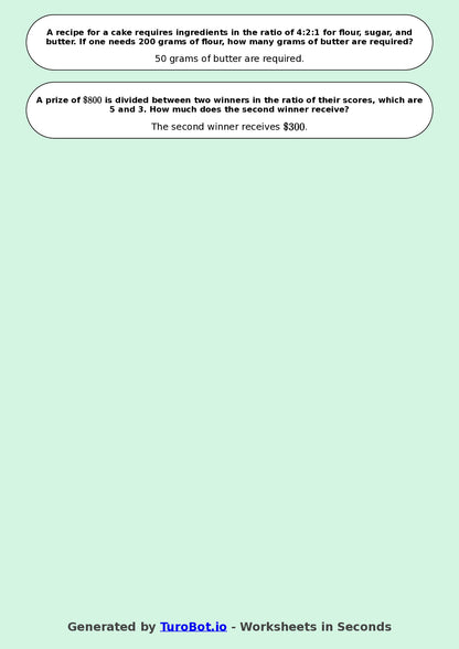 Year 9 Math Worksheet – Sharing in a Ratio