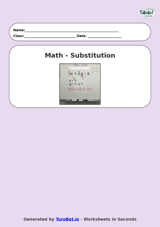 Year 9 Math Multiple Choice Worksheet – Substitution into Expressions
