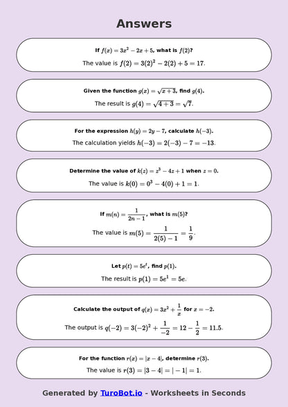 Year 9 Math Multiple Choice Worksheet – Substitution into Expressions