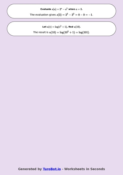 Year 9 Math Multiple Choice Worksheet – Substitution into Expressions