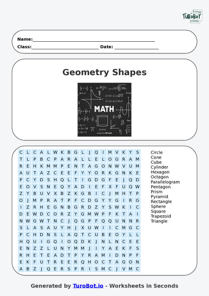Math - Year 4 - Find a Word - Geometry Shapes – Free Find a Word Worksheet