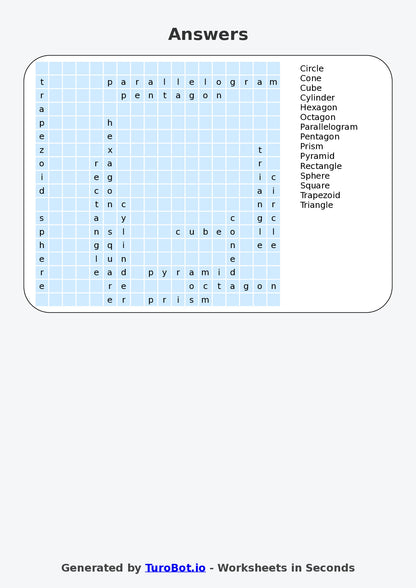 Math - Year 4 - Find a Word - Geometry Shapes – Free Find a Word Worksheet