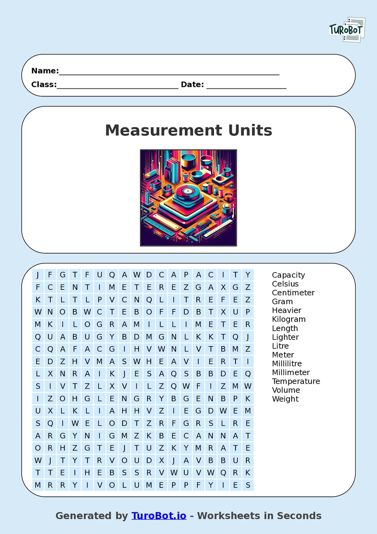 Math - Year 4 - Find a Word - Measurement Units – Free Find a Word Worksheet