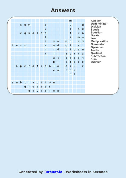 Math - Year 5 - Find a Word - Math Symbols – Free Find a Word Worksheet