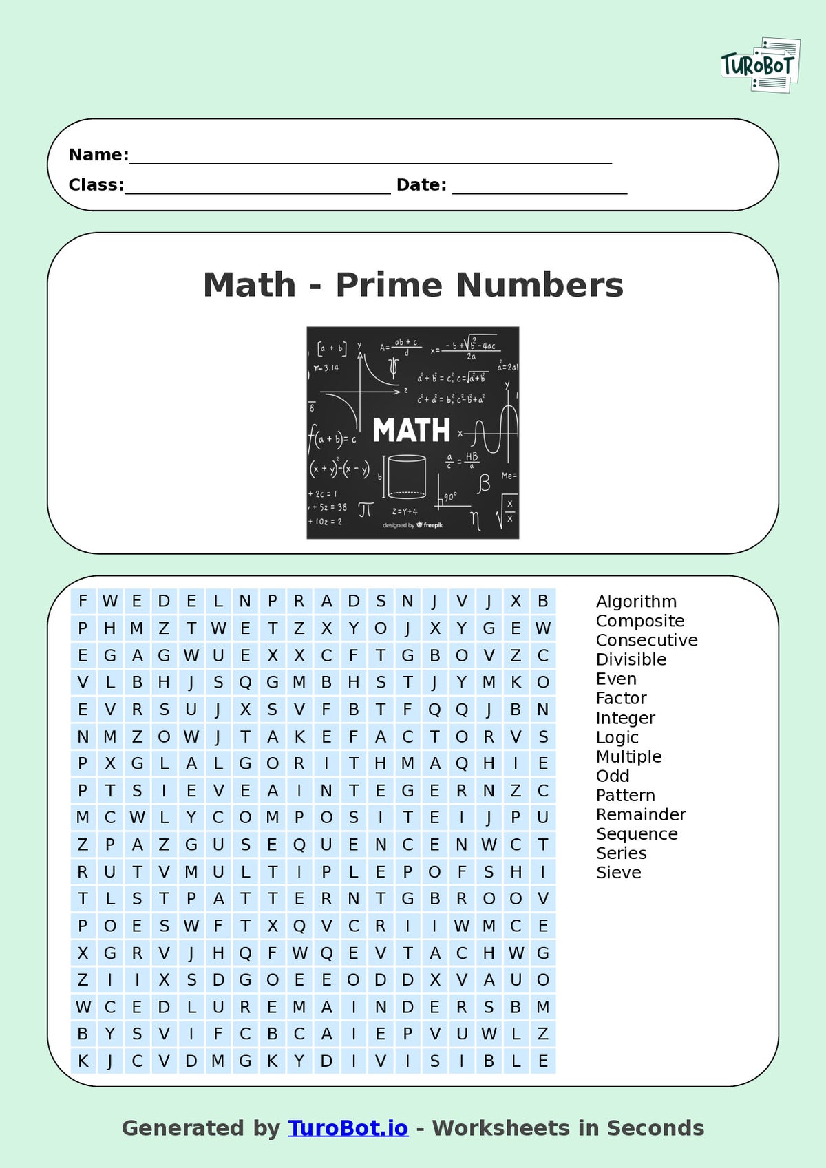 Math - Year 6 - Find a Word - Prime Numbers – Free Find a Word Worksheet