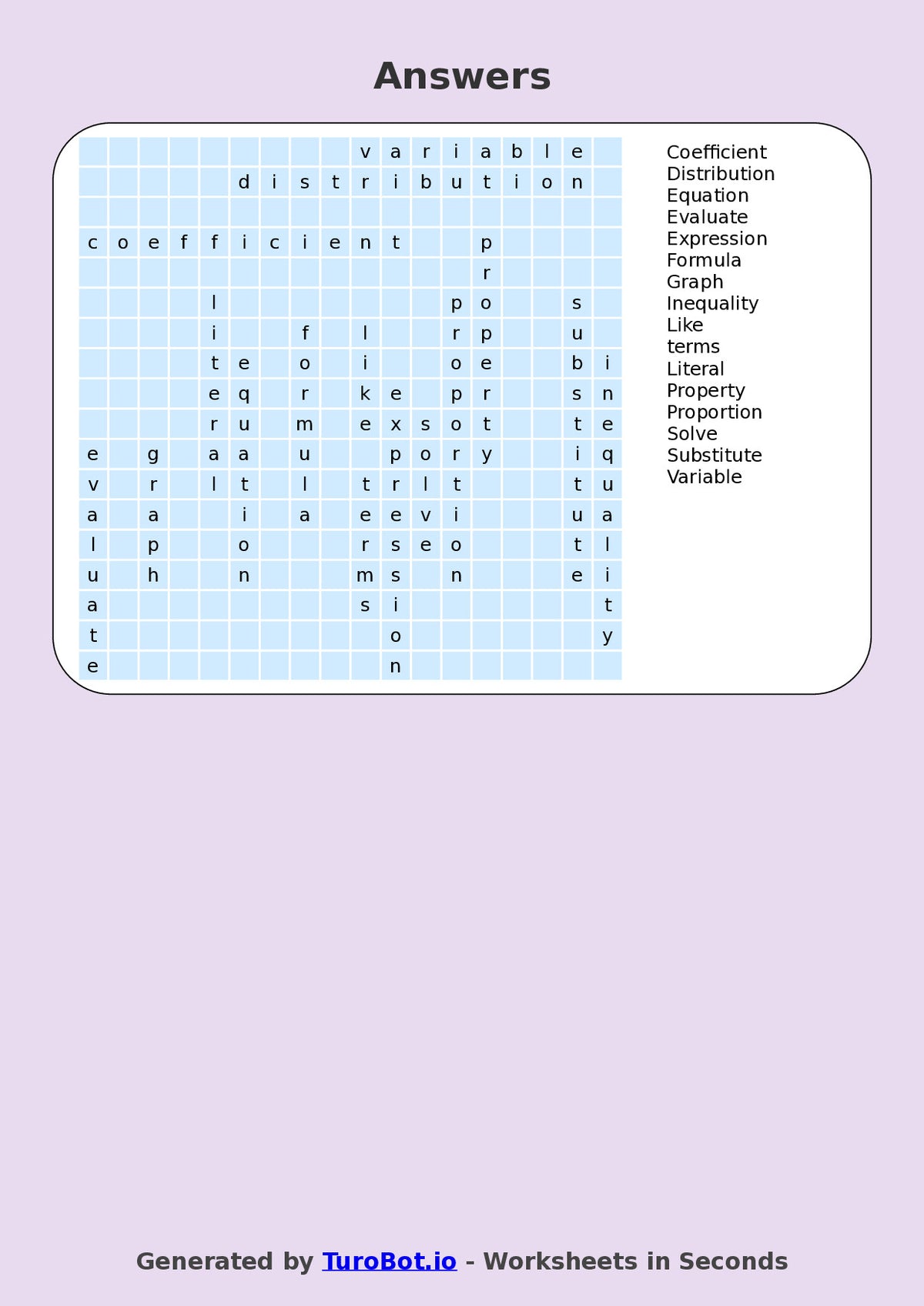Math - Year 7 - Find a Word - Algebra Vocabulary – Free Find a Word Worksheet