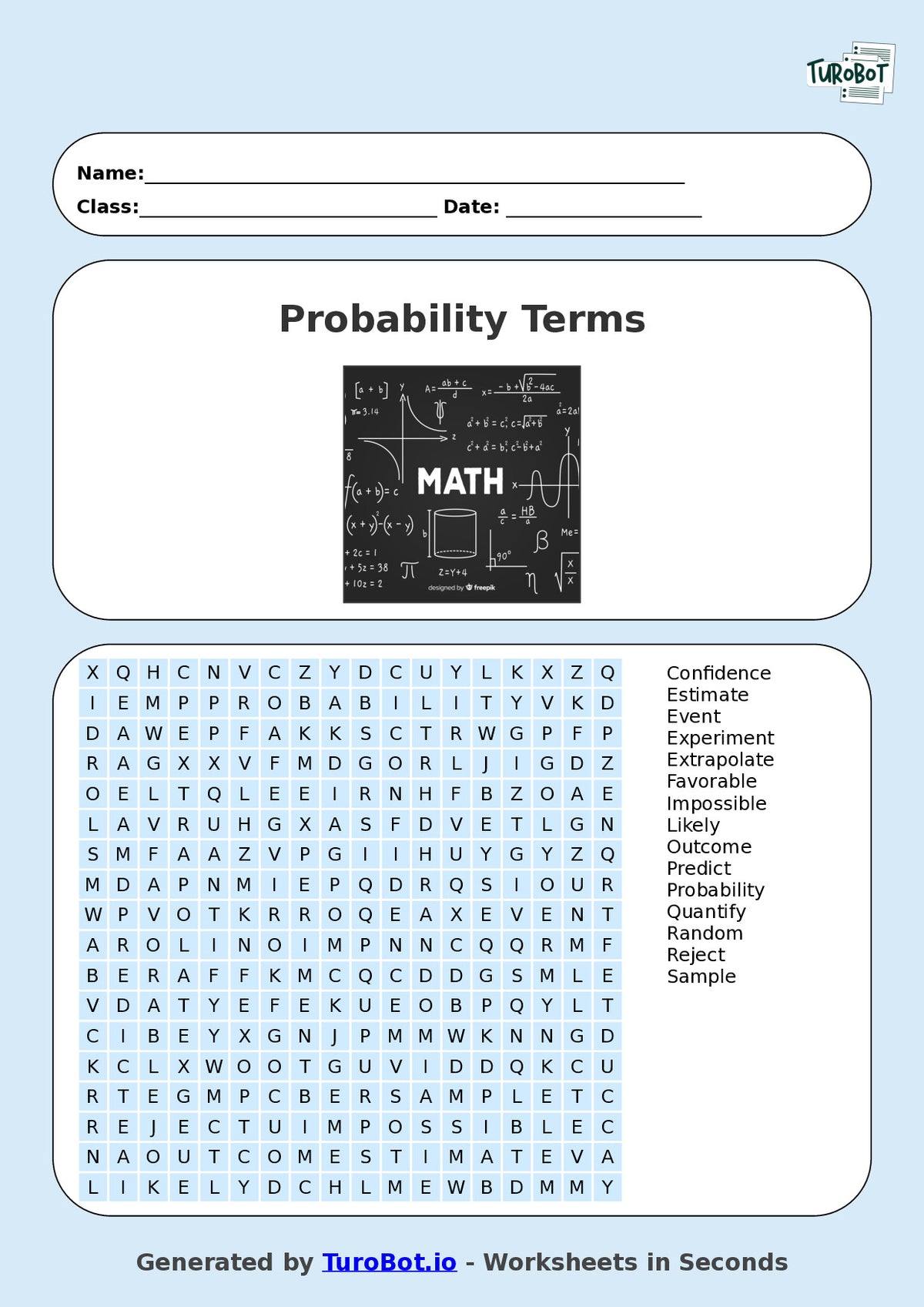 Math - Year 7 - Find a Word - Probability Terms – Free Find a Word Worksheet