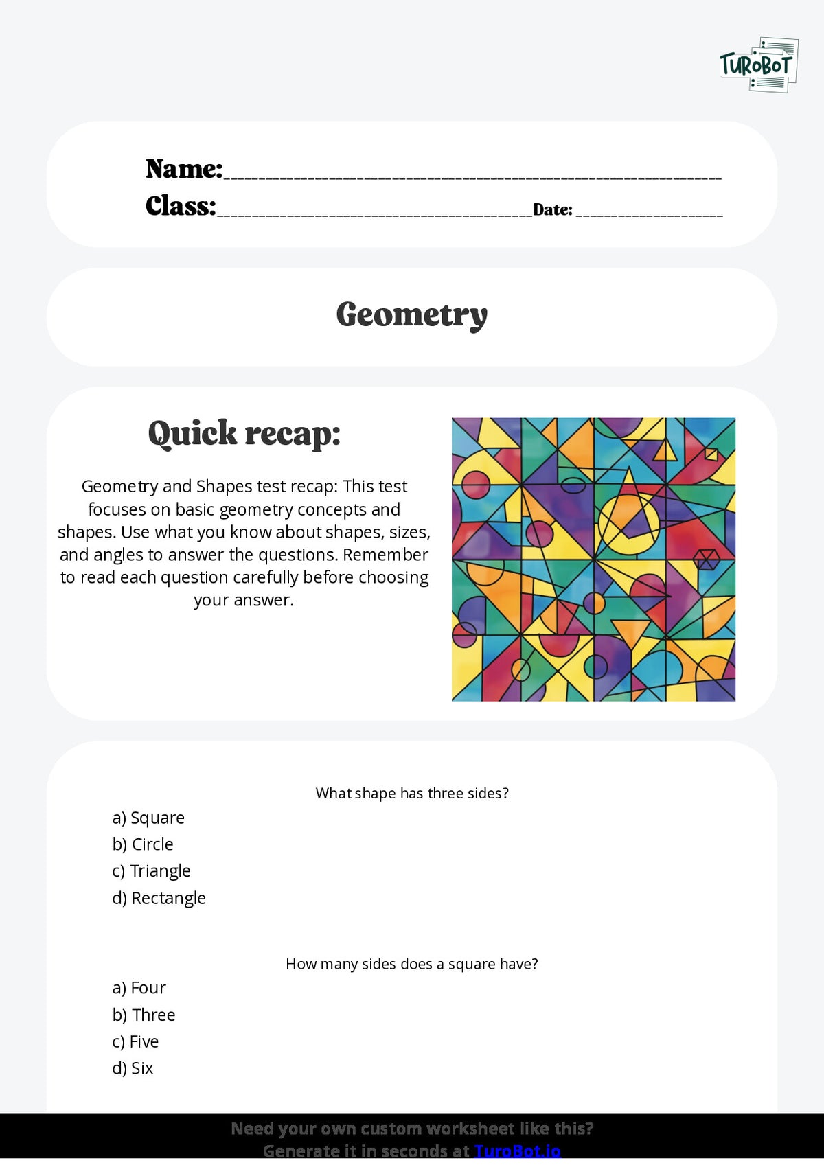 Free Worksheet - Year 4 Mathematics Geometry and Shapes Multiple Choice