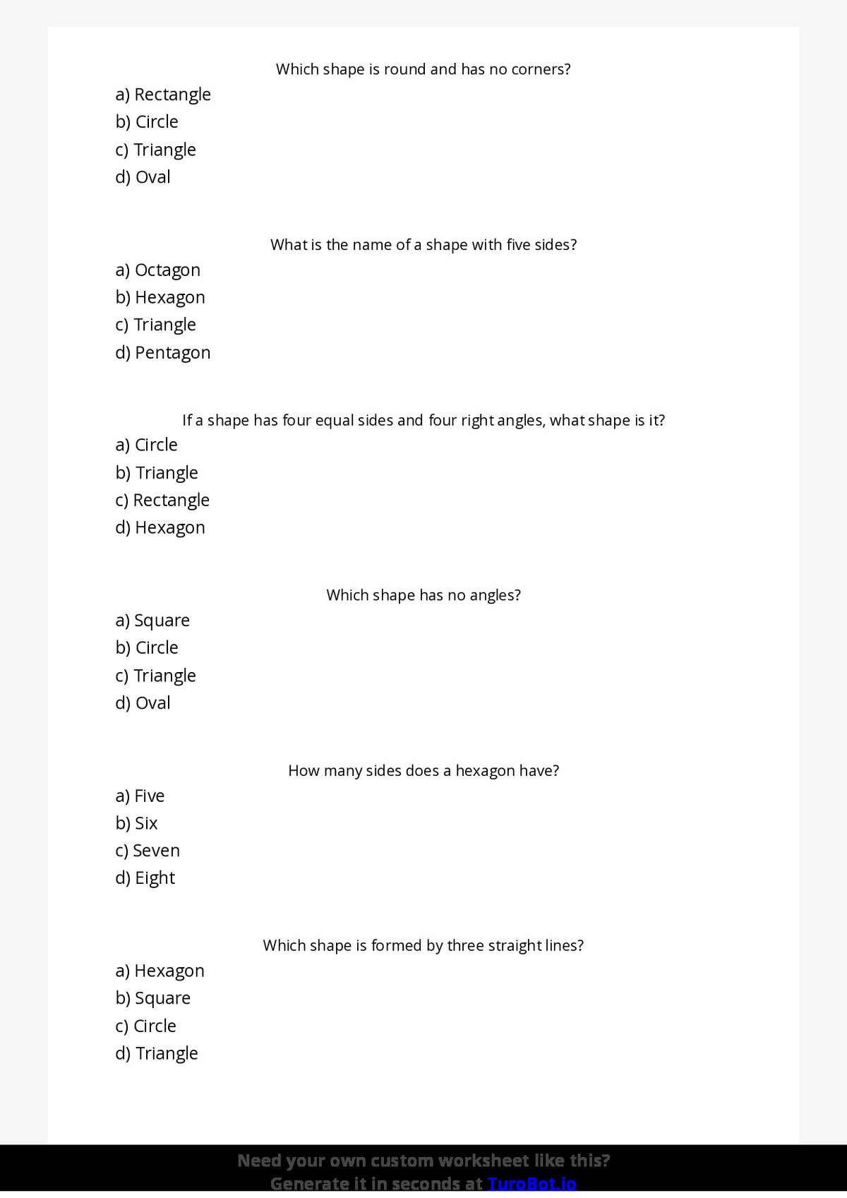 Free Worksheet - Year 4 Mathematics Geometry and Shapes Multiple Choice