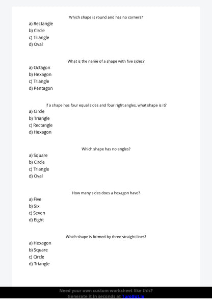Free Worksheet - Year 4 Mathematics Geometry and Shapes Multiple Choice