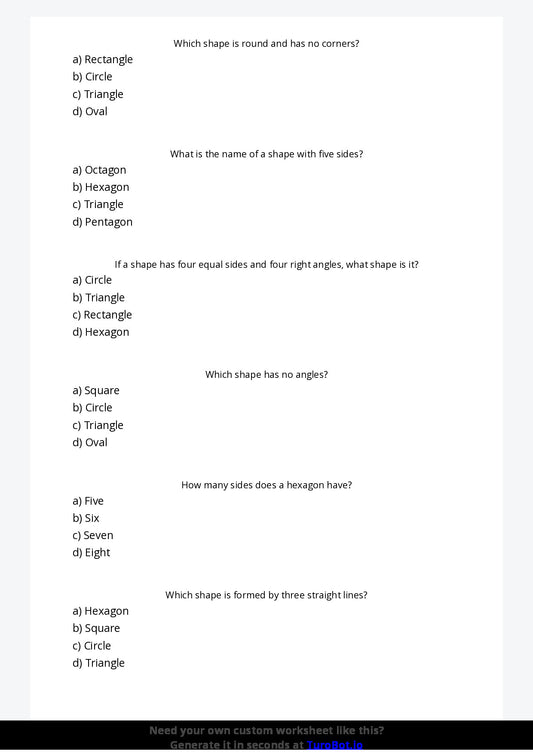 Free Worksheet - Year 4 Mathematics Geometry and Shapes Multiple Choice