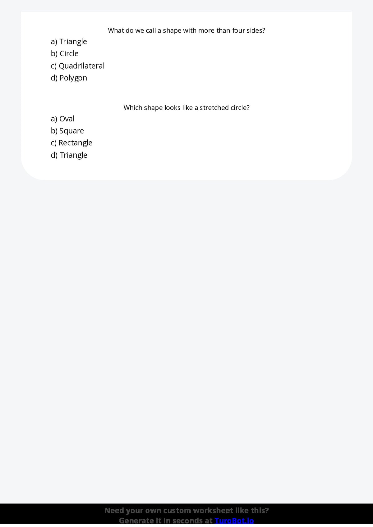 Free Worksheet - Year 4 Mathematics Geometry and Shapes Multiple Choice
